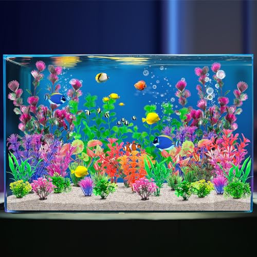 CousDUoBe 30Pcs Aquarium Plants, Fish Tank Accessories Artificial Aquatic Plants,Full Set of Fish Tank Decorations, Various Sizes
