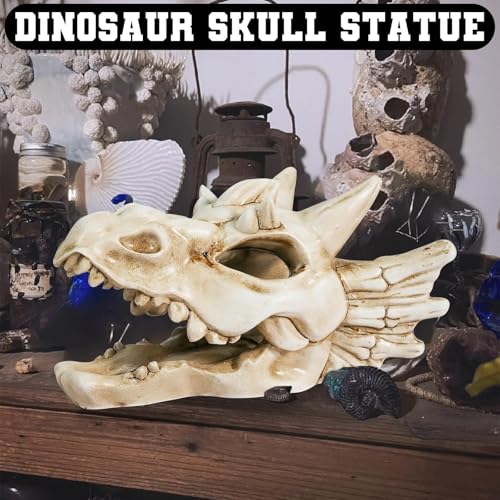 Warmtree Dragon Skull Animal Skulls Mini Skulls Dinosaur Skull Aquarium Resin Skull Dinosaur Head for Reptiles Hideouts Decoration, Statue Fish Aquarium Cave Landscape Terrarium