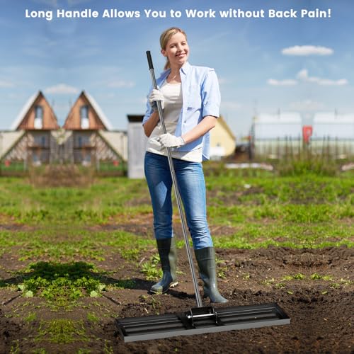 Goplus Lawn Leveling Rake, 36" x 10" Heavy Duty Level Lawn Tool w/ Ergonomic Handle for Soil, Effort-Saving Landscape Rake for Garden, Backyard, Golf Course, Farm, Pasture, Black - style: 36" x 10", Black