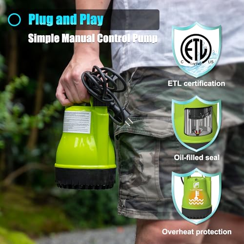FLUENTPOWER 1/4HP Utility Pump 1900GPH Portable Submersible Sump Pump, Manual Control with 16.4 Ft Cord for Draining Water from Pool Pond Garden Hot Tub Basement Tankless Heater Liquids - style: 1/4HP 1900GPH