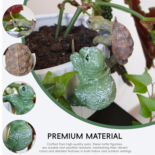 2pcs Resin Turtle Figurines for Pot Edge and Aquarium Decor, Realistic Climbing Green and Brown Decorative Turtles