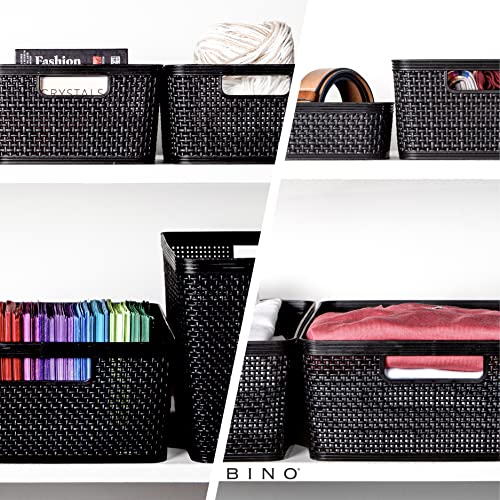BINO | Woven Plastic Basket | Large (Black), 3-Pack | THE JUTE COLLECTION | Home Organization, Space - Saving Storage, Stylish Design | Jute Basket | Plastic Storage Basket - color: Black, size: 3PK- L