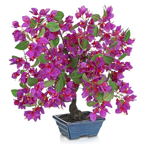 Briful Artificial Bougainvillea Tree in Blue Pot 18.5" Tall Faux Bougainvillea Floral Tree Tropical Silk Fake Bougainvillea Plant for Home Office Living Room Table Décor(Purple) - color: Purple 18.5in, size: 1ft 4in