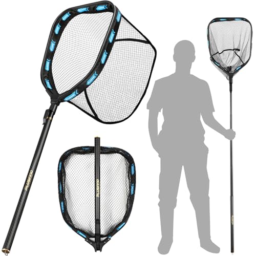PLUSINNO Floating Fishing Net with Telescoping Handle, Carbon Fiber Ultralight Long Fish Net, Collapsible Landing Net 6.56/7.86Ft, Fishing Gear Kayak Accessories for Bass Trout Salmon - style: 6.56 Ft / 2.0m Full Length