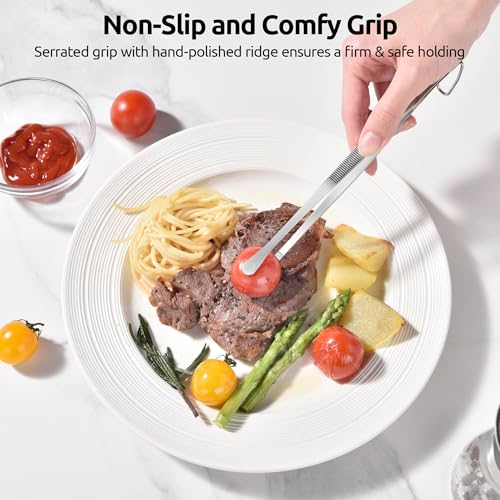 U-Taste 8in Kitchen Plating Tweezer: 18/8 Stainless Steel Food-Grade Metal Food Tong, Seamless-Welding, Sturdy and Flexible with Non-slip Tips for Serving, Decorating, Cooking, Baking (Round Tip) - size: 8in (round tip)