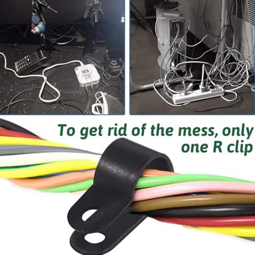 200PCS R-Type Nylon Cable Clips,3/8'' Black Plastic R-Type Clip Cable Clamps Wire Management - size: 200PCS--3/8''
