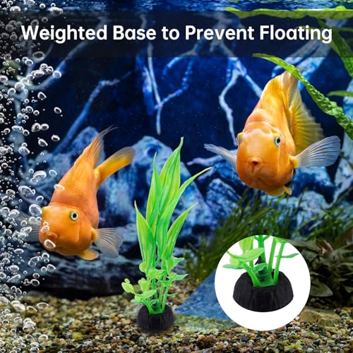 NiHome 9PCS Realistic Aquarium Artificial Plant Decoration Set, Weighted Base Driftwood, Rock Mountain & Aquatic Plants, Non-Fading Aquascape Greenery Ornaments for Freshwater or Saltwater Fish Tanks