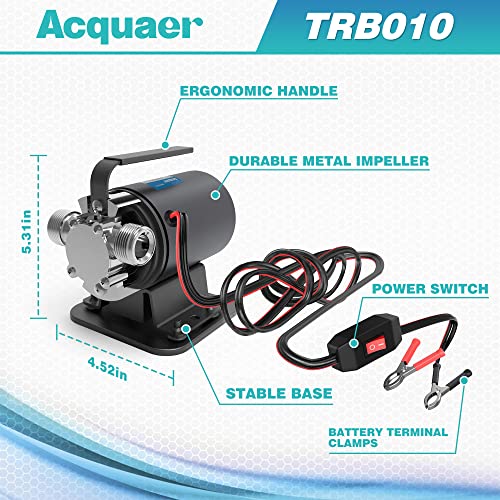 Acquaer Water Transfer Pump DC 12V 1/10HP Portable Electric Water Removal Utility Pump with Switch and Suction Hose Kit, Low Suction Water Removal for RV, Water Beds, Pools, Rain Barrel, Aquariums - style: 12V with Switch