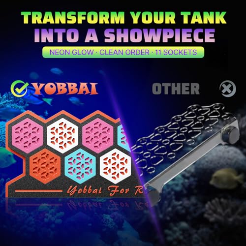YOBBAI Magnetic Coral Frag Rack for Reef Tank, Saltwater Aquarium Frag Holder with 11 Slots & 13 Frag Plugs, Strong Magnet Glass Mount (Up to ~2cm), Multi-Use Aquarium & Hydroponic Plant / Reptile Display Stand - color: Neon Orange-Black