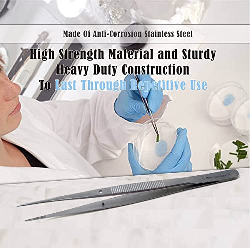 Lab Tweezers High Precision Forceps, 6" (15.2 cm), Fine Strong Point tweezers, Stainless Steel (6" Straight) - size: 6" Straight