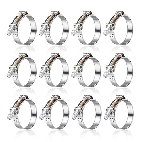 12Pack 2" T Bolt Hose Clamps - 304 Stainless Steel Turbo Intake Clamp for Turbo Tubes, Intercooler Pipes, Heavy Duty Radiator Hose Clamps Adjustable Range 58mm-65mm for 2" Hose ID - size: 2.28 - 2.55 inches, style: 12pcs t bolt hose clamp