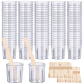 Gartful Resin Measuring Cups and Sticks, 200PCS Disposable Mixing Cups Set - 100PCS 30ml Graduated Measuring Cups and 100PCS Wooden Stir Sticks for Epoxy Resin, Glue, Paint Pouring - color: Clear cups+wooden stick, size: 30ml