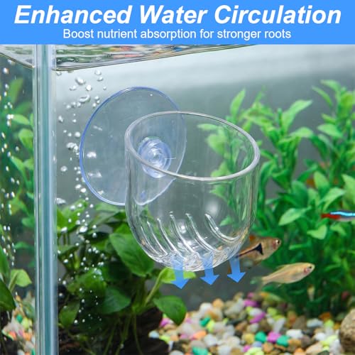 2PCS Aquarium Plant Holder, Fish Tank Plant Holder for Aquascape Decoration, Red Worm Fish Feeder, Aquarium Planter Cup with Suction Cup, Clear