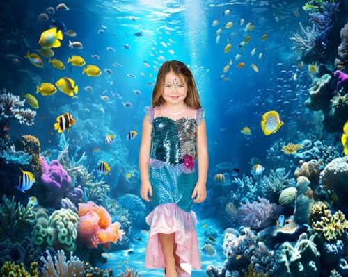Under The Sea Backdrop 12x10ft Ocean Backdrop Underwater World Colorful Tropical Fish Coral Aquarium Deep Sea Sunlight Photography Background Birthday Under The Sea Party Decorations Photo Props - color: Blue2, size: 12x10ft