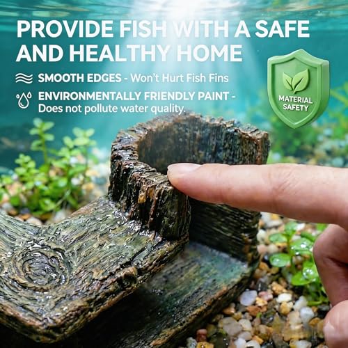Aquarium Cave - Natural Resin Wood-Like Fish Tank Decorations & Accessories, 5.1" x 2" x 2.7" Safe Betta Hide & Tunnel for Guppy, Neon Tetra, Corydoras Catfish - Stackable Corner Ornament - color: Dark Brown