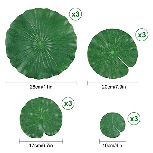 WILLBOND 12 Pack Artificial Lily Pads Floating for Pond, 4 Sizes Lily Pad Fake Lotus Leaves Fish Decorations, Realistic Foam Water Plants for Koi Aquarium Fish Tank Pool Landscape Garden Decor