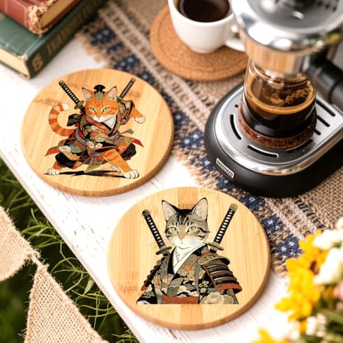 Peacoblue 18 Sheets Rub on Transfers for Crafts, Samurai Cat 3.6"x3.9" UV DTF Cup Wraps Waterproof Cold Transfers Stickers for Wood Glass Metal Cup Tumblers Mirrors Mugs Home Decor - style: Samurai Cat