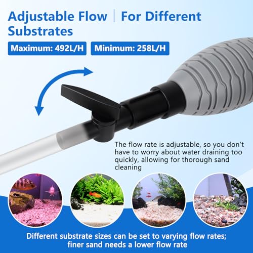 AQQA Gravel Vacuum for Aquarium Siphon - Adjustable Flow Fish Tank Cleaner with Handle, Manual Siphon Pump Water Changer Sand Rock Suction Cleaner, Upgraded Hard Hose with Threaded Connection (L) - size: L for tanks under 34" deep