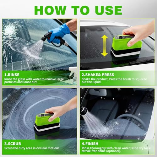 Glass Oil Film Remover for Car, Automotive Glass Cleaning Brush with 150ml Glass Compound, Windshield Cleaner for Clear Vision Clarity, Removes Oil Film & Smudges