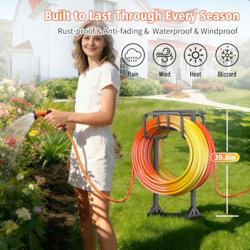 HeroicLion Garden Hose Holder Holds 2 x 160FT Hoses, Super Stable Water Hose Holders with 4 Spikes, Rustproof Freestanding Hose Stand Hanger Garden Hose Storage for Outside Yard Lawn Farm, Black - color: Black-39.8 inch Height
