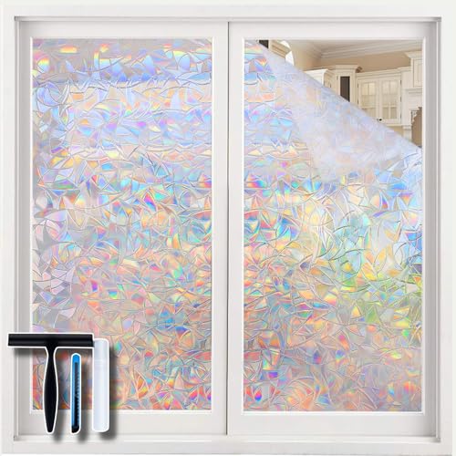 Volcanics Window Privacy Film with Installation Tools, Static Window Clings Vinyl 3D Decals Stickers Rainbow Window Film for Glass Door Home Heat Control Anti UV 23.6 x 78.7 Inches - color: Multicolor, size: 23.6" X 78.7"