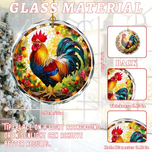 Chicken Stained Glass Ornament, Christmas Tree Decorations, Holiday Present Ideas, Gift Exchange - color: Rooster