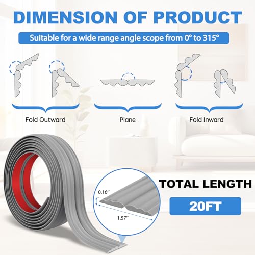 Wall Corner Protector Peel and Stick Corner Trim Molding Flexible Inside & Outside Wall Edge Guard Self Adhesive Moulding Trim for Edge Use, Gray, 1.6” W x 20’ L - color: Gray, size: 1.6 In x 20 Ft