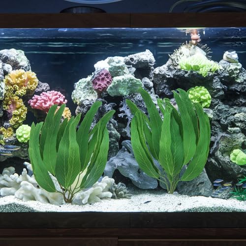 2Pcs Artificial Aquatic Plants Set - Lifelike Silk Fabric Leaves for Aquarium Decoration, Easy to Maintain, Vibrant Underwater Garden (Green) - color: Green