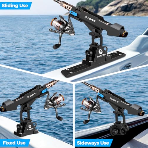 PLUSINNO 2 in 1 Fishing Rod Holders for Boat, Kayak Fishing Rod Holder, Fishing Pole Holders for Track Mount / Deck Mount, Fishing Gear with Fishing Rod Protective Strap, Fishing Accessories & Gifts - color: Rod Holder with Track - 2 Pack