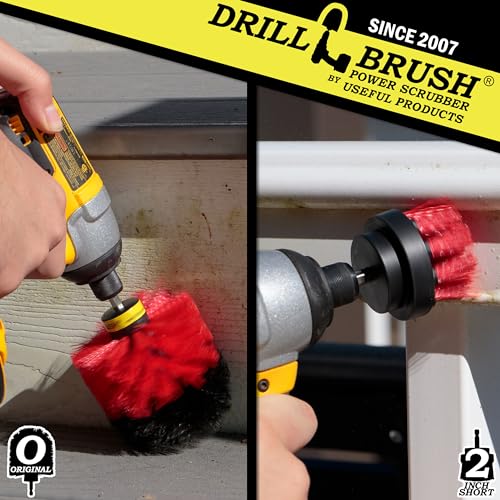 2 Piece Red Stiff Brush Cleaning Set - Outdoor Cleaning Brush Sets - Home Siding Cleaning Brush - Masonry Brick and Stone Cleaning Tools - Deck and Patio Scrubbers - Gutter Cleaning Outdoor Brush Set - color: Red