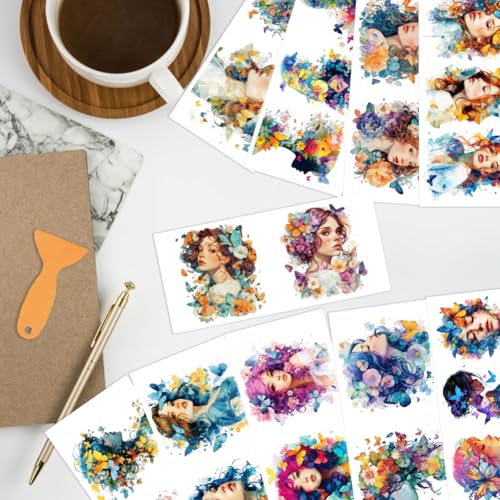 arricraft 10 Sheets Butterfly Girl UV DTF Cup Wrap for 16OZ Glass, Flowers and Butterflies Rub on Decals PVC Transfer Stickers for DIY Cups Wood Funiture 24x11cm/9.4x4.3inch - style: Butterfly Girl Theme