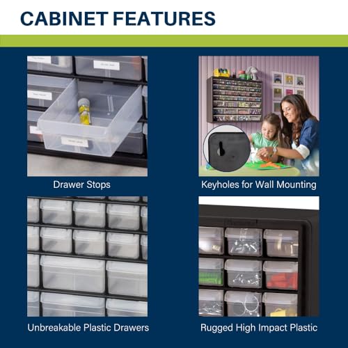 Akro-Mils 44-Drawer Plastic Drawer Storage Cabinet for Garage Organization, Bead Organizer, Building Bricks Storage, Teacher Toolbox, Makeup Organizer, 20-Inch W x 6-Inch D x 16-Inch H, 10144 White - color: White, size: 44 Drawer, style: 2 pack