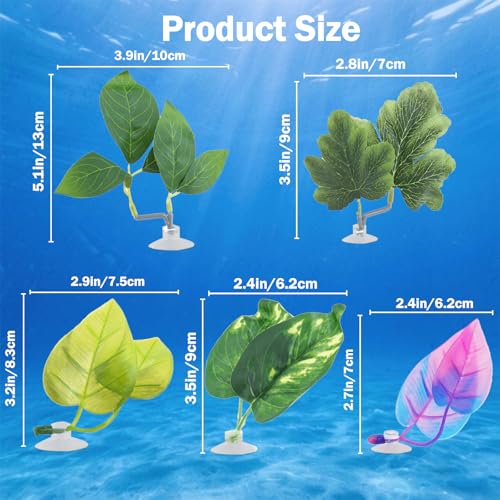 5 PCS Betta Fish Leaf Pad, Betta Bed Leaf Hammock, Realistic Fish Tank Decorations with Suction Cup for Sleeping Resting Hiding Playing Breeding, Colorful Design Natural Habitat