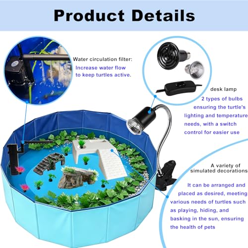 22.8 inch Large Size Turtle Tank Habitat Kit with Basking Platform, for Turtles, Crayfish, Crab, Aquatic Tortoise Enclosure Starter Aquarium, Pet Turtle Reptile Habitat - size: 22.8IN