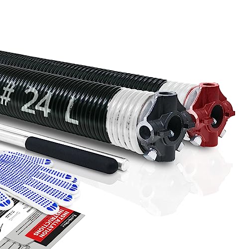 Pair of 2" Garage Door Torsion Springs Set with Non-Slip Winding Bar & Gloves,High Precision Electrophoresis Black Coated, for Replacement & Installation, MIN 16,000 Cycles (0.218x2''x24'') - size: 0.218X2"X24"
