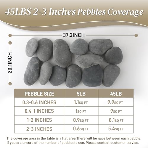 Quibbay 45 LB Mexican Beach Pebbles, 2-3 Inch Natural River Rocks, Premium Pebbles for Garden and Landscape Design, Decorative Stones for Fish Tank Flower Pots Water Fountains Pathways Backyard, Grey - size: 45 Pounds, 2-3 Inch