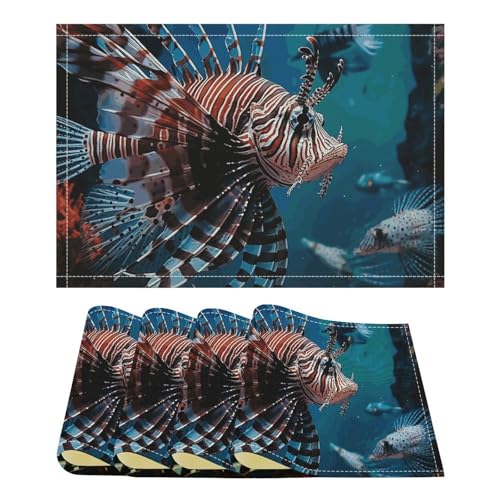 Placemats Set of 4 Washable Heat Resistant Place Mats Fish in Fish Tank Dining Table Mats Wipeable Placemat for Kitchen Dining Table Decoration Indoor Outdoor - size: 4PCS