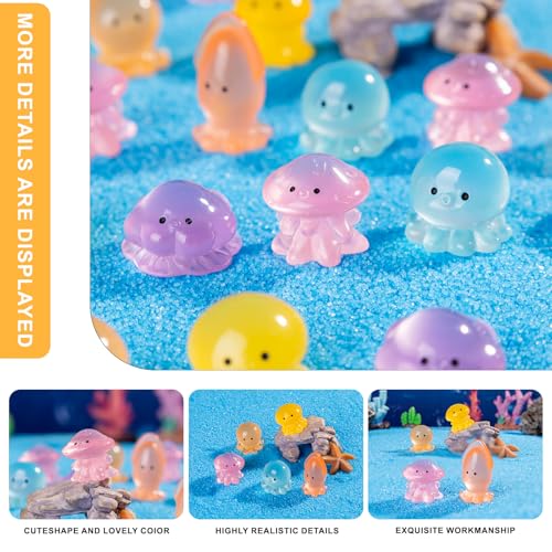 60 pcs Mini Resin 6 Styles Ocotopus Tiny Luminous Animals Figures Miniature Little Small Animal Figurines Bulk for Micro Fairy Garden Landscape Accessories Hide Crafts Decor Aquarium - color: Octopus-60p