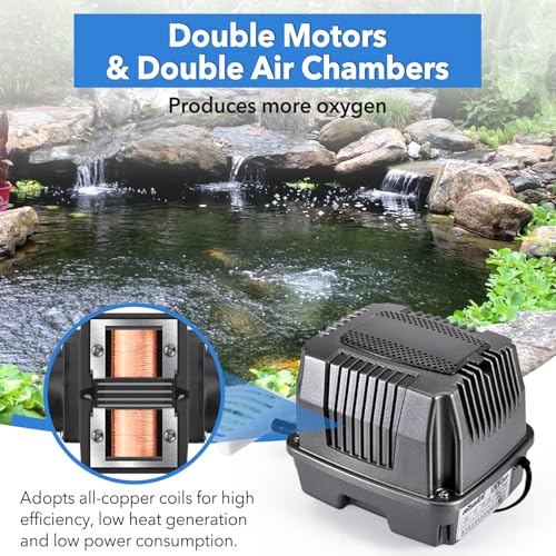 Linear Air Pond Pump, 855 GPH, Pond Aerators for Outdoor, with 8 Pcs Air Stones, for Fish Tank Koi Aquarium