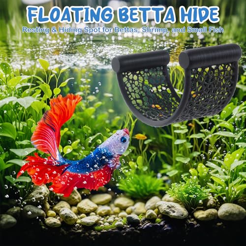 2 Pack Floating Betta Hammock Leaf Bed – Resting Platform for Betta Fish, Shrimp & Small Fish | Compact Aquarium Decor for Nano Tanks, Low Flow Aquariums & Aquascape Setup (Black)