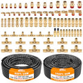 CheeMuii 76 PCS Brass DOT Air Line Fittings with 100FT 1/4" and 50FT 3/8" DOT Air Line Kit Push Lock Air Fitting Quick Connect & NPT Thread Fittings with Pneumatic Tubing Set - size: 2ROLL-80PCS-BLACK