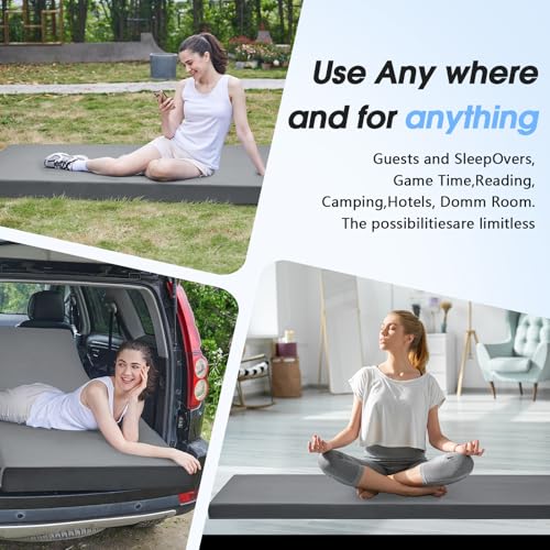 CYMULA 3 Inch Memory Foam Camping Pad, Camping Essentials Roll Up Floor Mat for Car Camping, Cot, Tent, Truck, Travel and Guest Use, Non-Slip Waterproof Bottom, Removable Cover - color: DARK GRAY, size: Twin XL:80*38*3