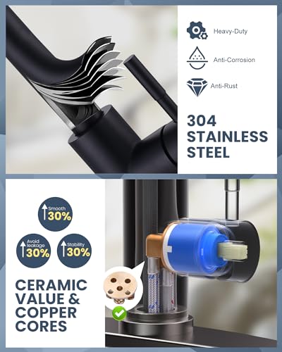 Kitchen Faucet with Air Gap: WOWOW Stainless Steel Kitchen Sink Faucet and Dishwasher Air Gap Kits for Kitchen Sink 2 or 4 Hole, Matte Black Finish - color: B: Black, style: Kitchen Faucet with Air Gap Kit
