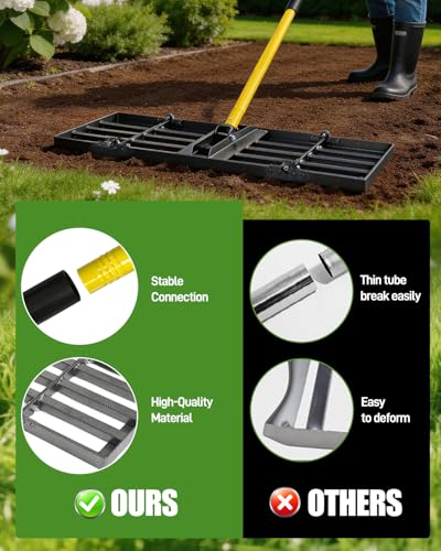 Lawn Leveling Rake, 48 Inch Yard Lawn Leveling for Soil with 78" Adjustable Steel Handle, Heavy Duty Effort Saving Landscape Lawn Leveler for Yard Garden Golf Course Soil Sand Dirt Grass - size: 48in