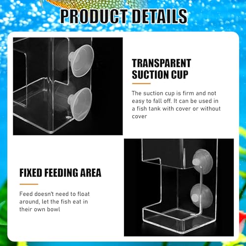 Fish Tank Dish Tray with Suction Cup 3.94x2.36 Inch Feeding Tube Turtle Transparent Fish Food Holder for Turtle Shrimp Betta Feeding (Square) - size: Square