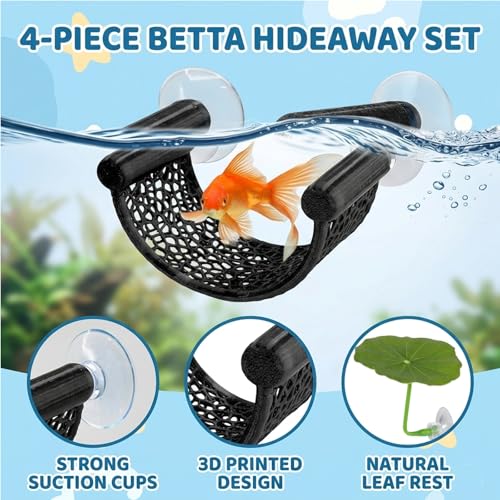 4Pcs Betta Hammock, Betta Fish Tank Accessories with Floating Betta Hide, Betta Fish Tank Decorations for Aquarium Enthusiasts
