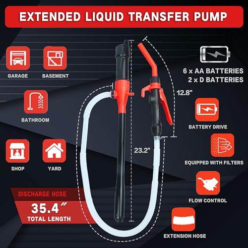 Portable Battery Powered Gas Transfer Pump, Battery Operated Liquid Water/Fuel Transfer Pump with Adjustable Flow Control, 2.2 Gallons per Min, Electric Siphon Pumps for Fuel Diesel Gas Can - style: Flow nozzle pump