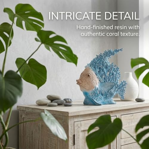 Beach Coastal Decor Turquoise Coral Reef Angelfish Figurines, Modern Nautical Decor Ocean Centerpieces for Living Room, Bathroom, Office, Coffee Table, Beach House, Seaside, Entrance, Shelf Decorative - color: Turquoise, size: Large
