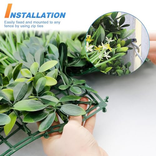TANG 20"x20"-1PC Artificial Greenery Boxwood Panels Grass Wall Panel, Faux Privacy Fence Ivy Screens Backdrop Fake Hedge for Indoor Outdoor Wedding Décor, Style-6 - color: 20"x20" Panel-6, size: 20"x20"