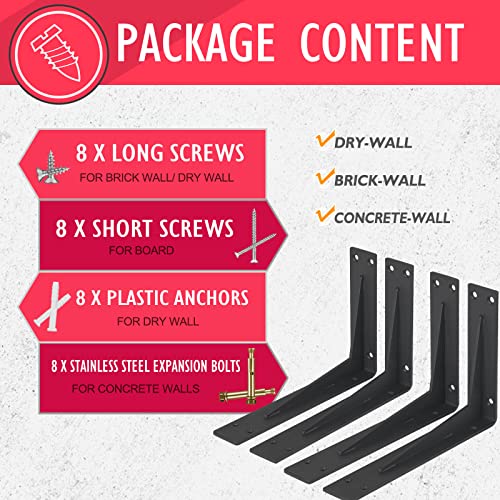 CLT 24” Black Shelf Bracket, 1/5" Thick – Heavy Duty Corner Brace, Supports 550 lbs, Industrial Modern Farmhouse Style – Right Angle Bracket for Tables, Benches, DIY Space-Saving Projects (Pack of 4) - size: 24 Inch, style: Black L Gusset